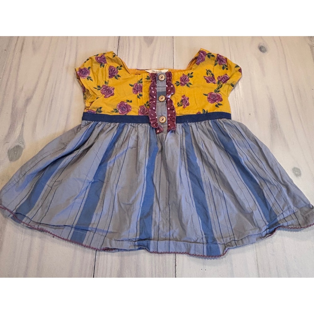 Matilda Jane Joanna Gaines Girls Yellow Floral Blue Striped Boho Dress Size 8